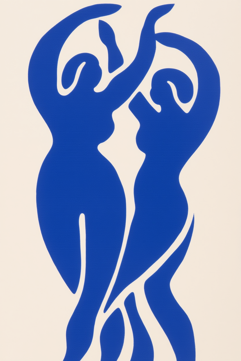 Set of 2 Modern Abstract & Minimalist Art Prints – Blue Figures & White Vase Still Life Gallery Set