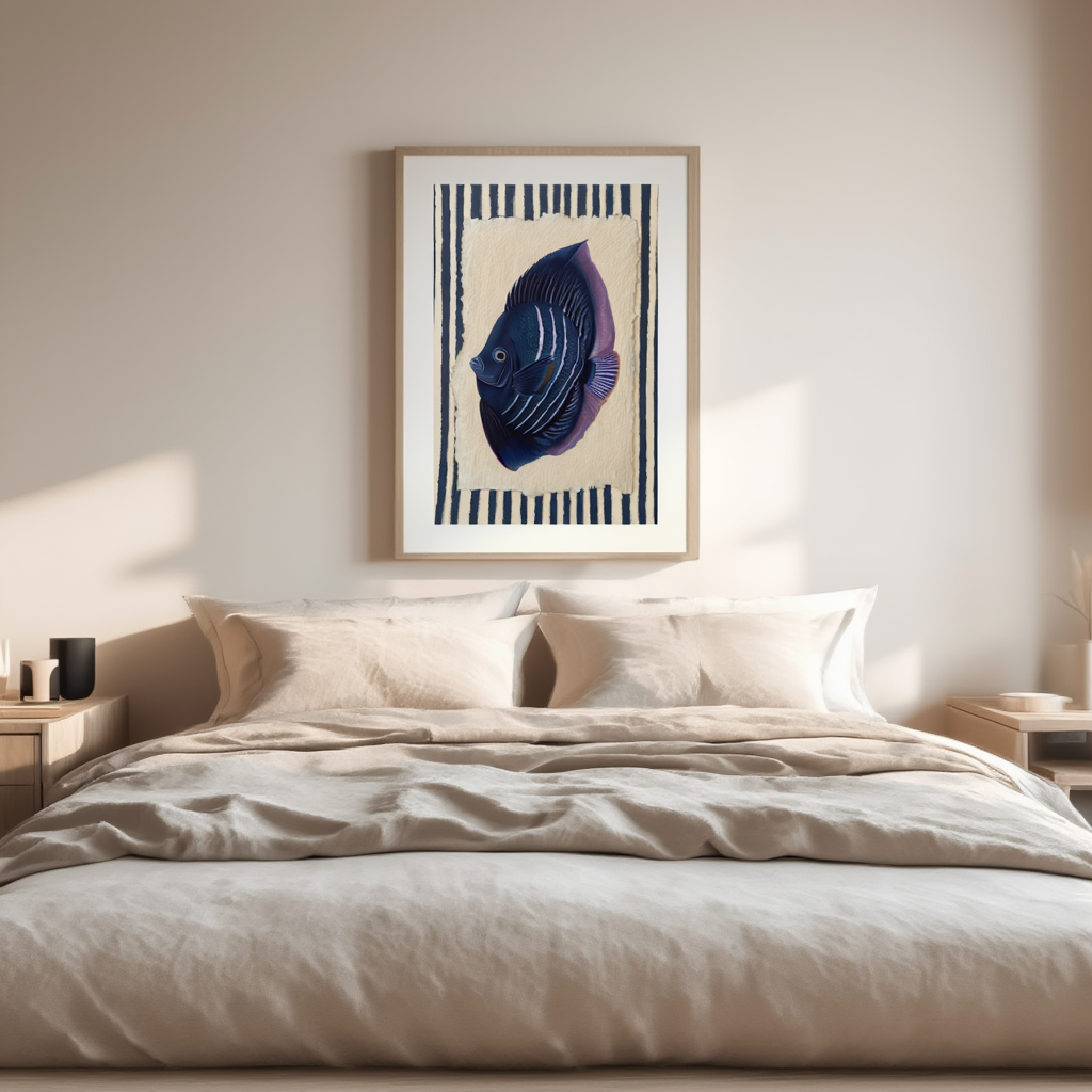 Navy Blue Fish – Minimalist Wall Art Print