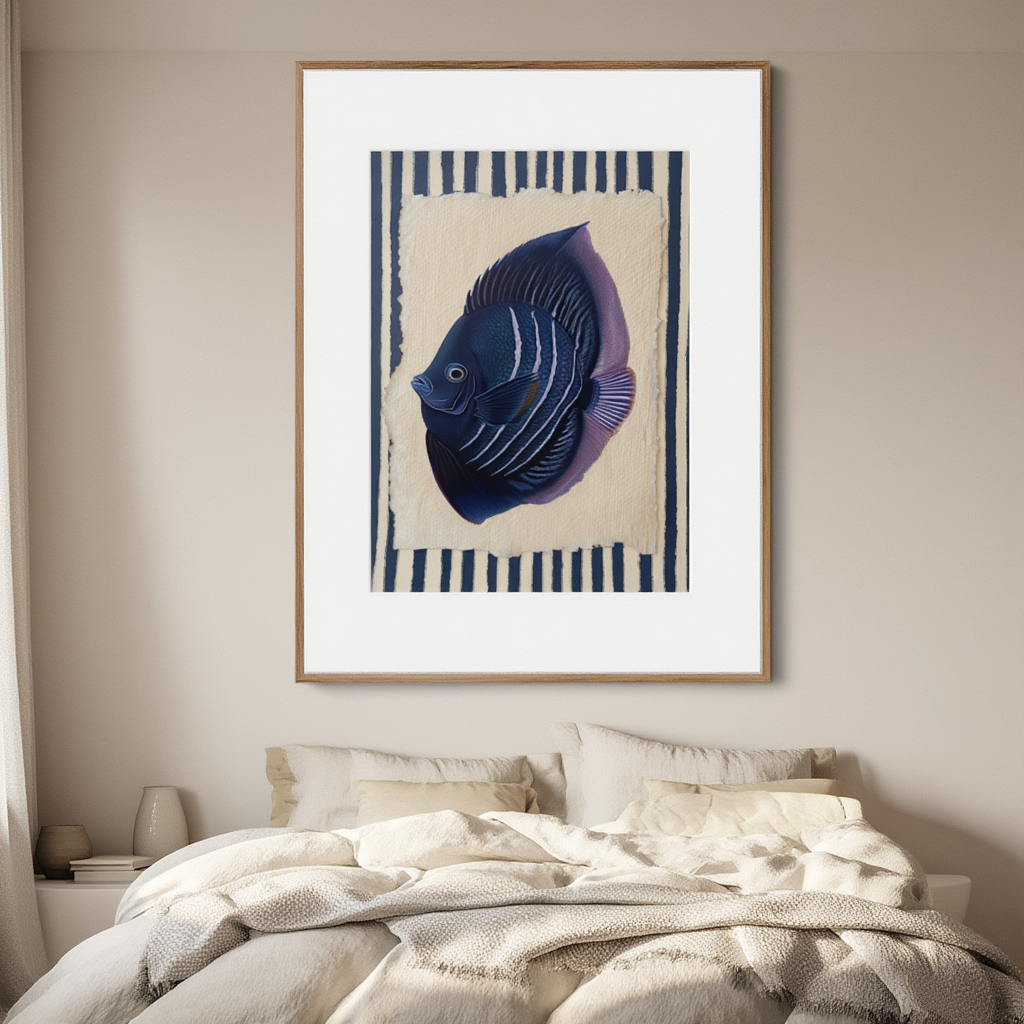 Navy Blue Fish – Minimalist Wall Art Print