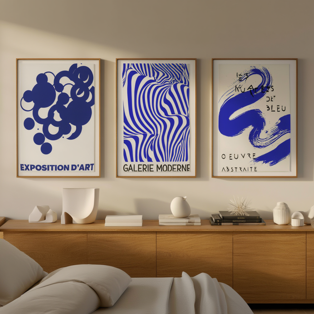 Deep Blue Abstract – Set of 3 Modern Yves Klein Inspired Prints