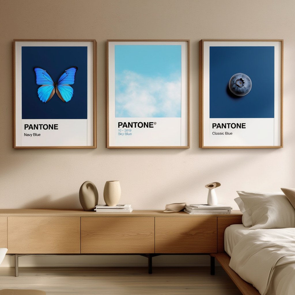 Set of 3 Pantone-Inspired Navy Blue, Sky Blue & Classic Blueberry – Minimalist Color Art Prints