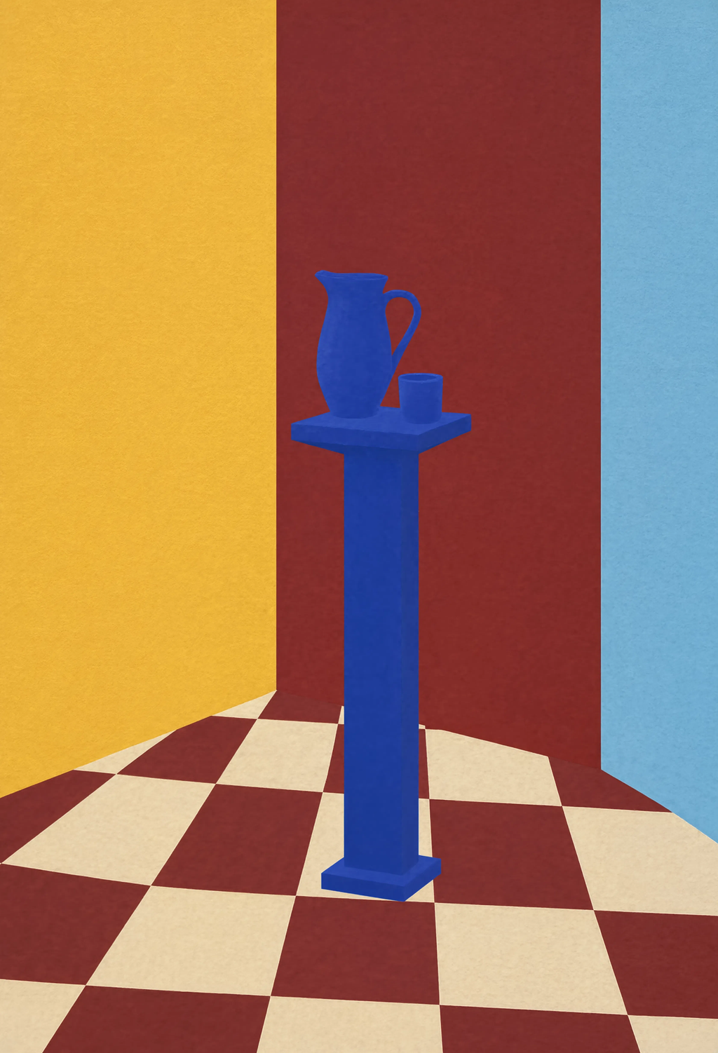 Blue Pedestal Pitcher | Contemporary Still Life Wall Art Print