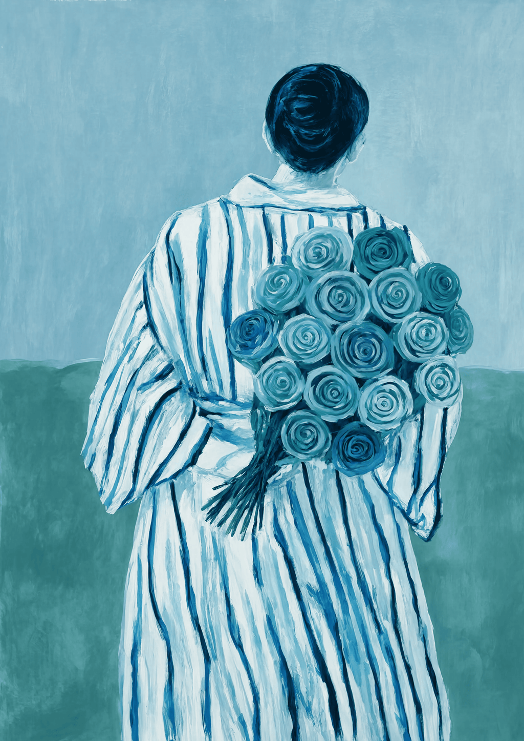 Blue Rose Print | Contemporary Botanical Floral Wall Art