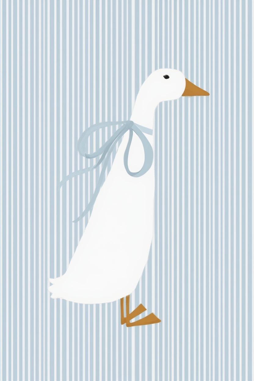 Set of 2 Blue Striped Goose & Celebrations | Scandinavian & Contemporary Folk Art Prints