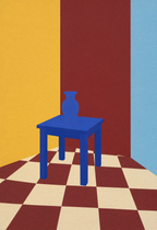 Set of 2 Figurative Striped Shirt Print + Blue Table Interior | Contemporary Figurative & Still Life Wall Art Prints