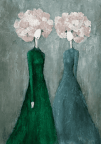 Blush-Emerald Floral Figures | Contemporary Botanical Figurative Art Print