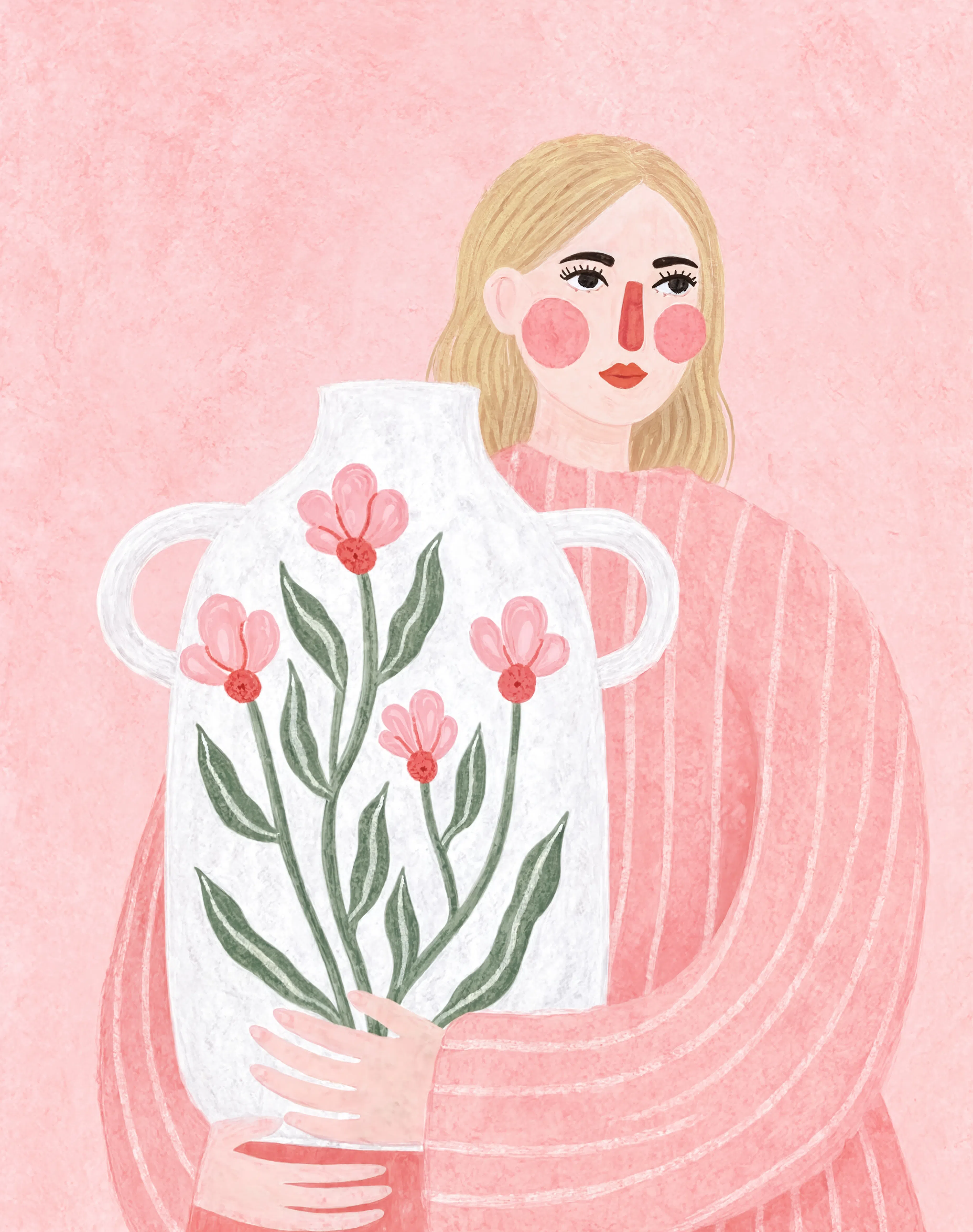 Blush Coral Vase Print | Contemporary Still Life Wall Art