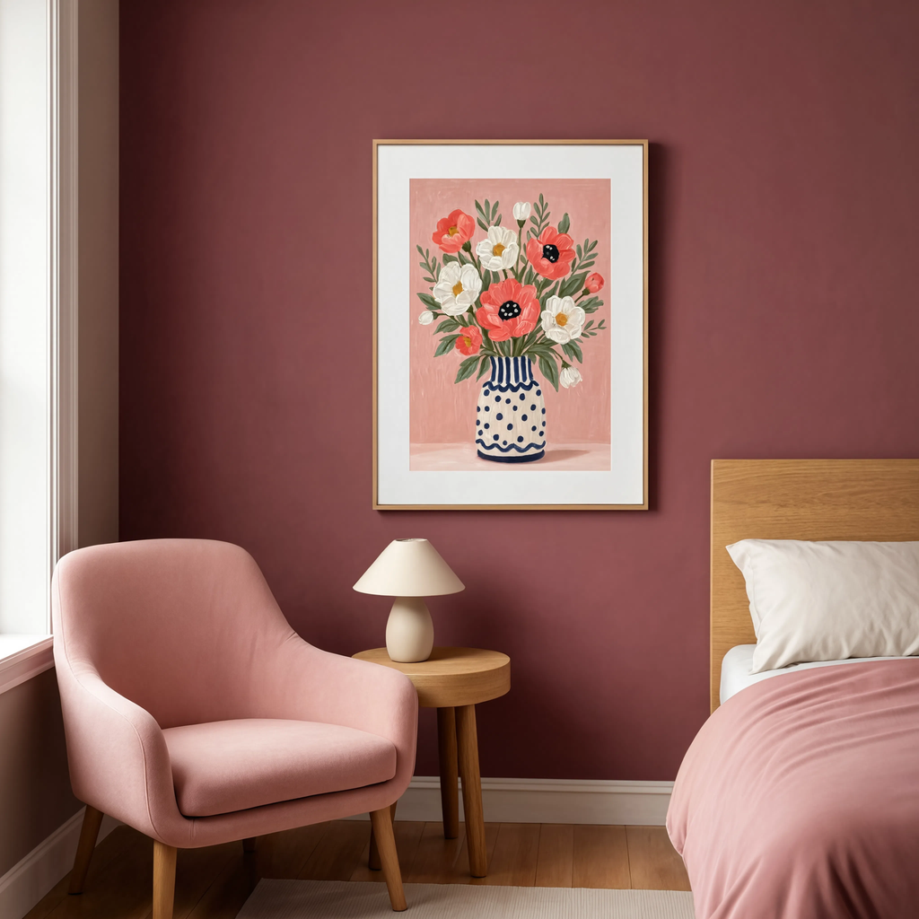 Coral Blooms Still Life | Contemporary Floral Art Print
