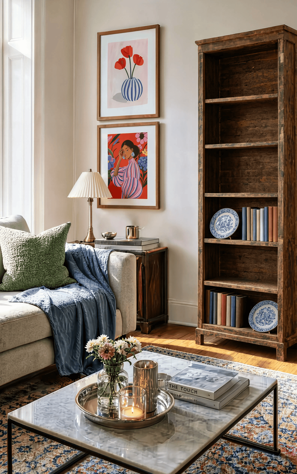 Set of 2 Round Striped Vase & Colorful Portrait Variation II | Contemporary Still Life & Figurative Wall Art