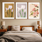 Set of 3 Floral Prints – Striped Camellias, Iris Kæmpferi & White Irises by Ogawa Kazumasa - Hakyarts