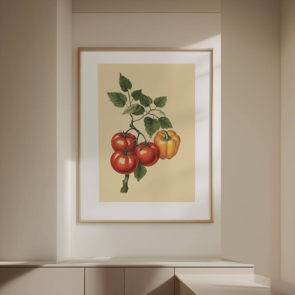 Tomato & Pepper – Botanical Kitchen Art Print - Hakyarts