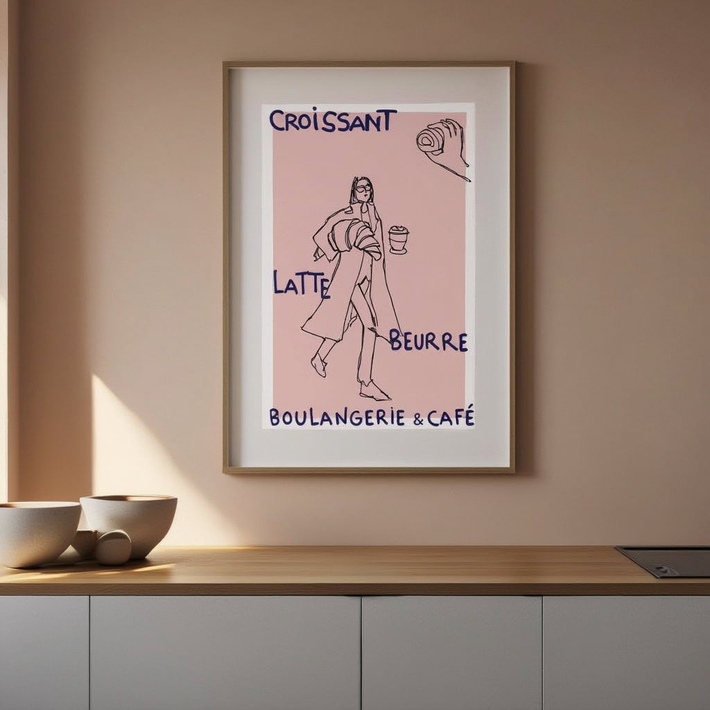 Croissant, Latte, Beurre – Modern Kitchen Lifestyle Poster – Contemporary Wall Art Print