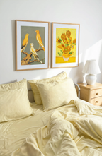 Set of 2 Van Gogh & Vintage Bird Wall Art Prints – Sunflowers Floral Art & Three Yellow Birds Gallery Set