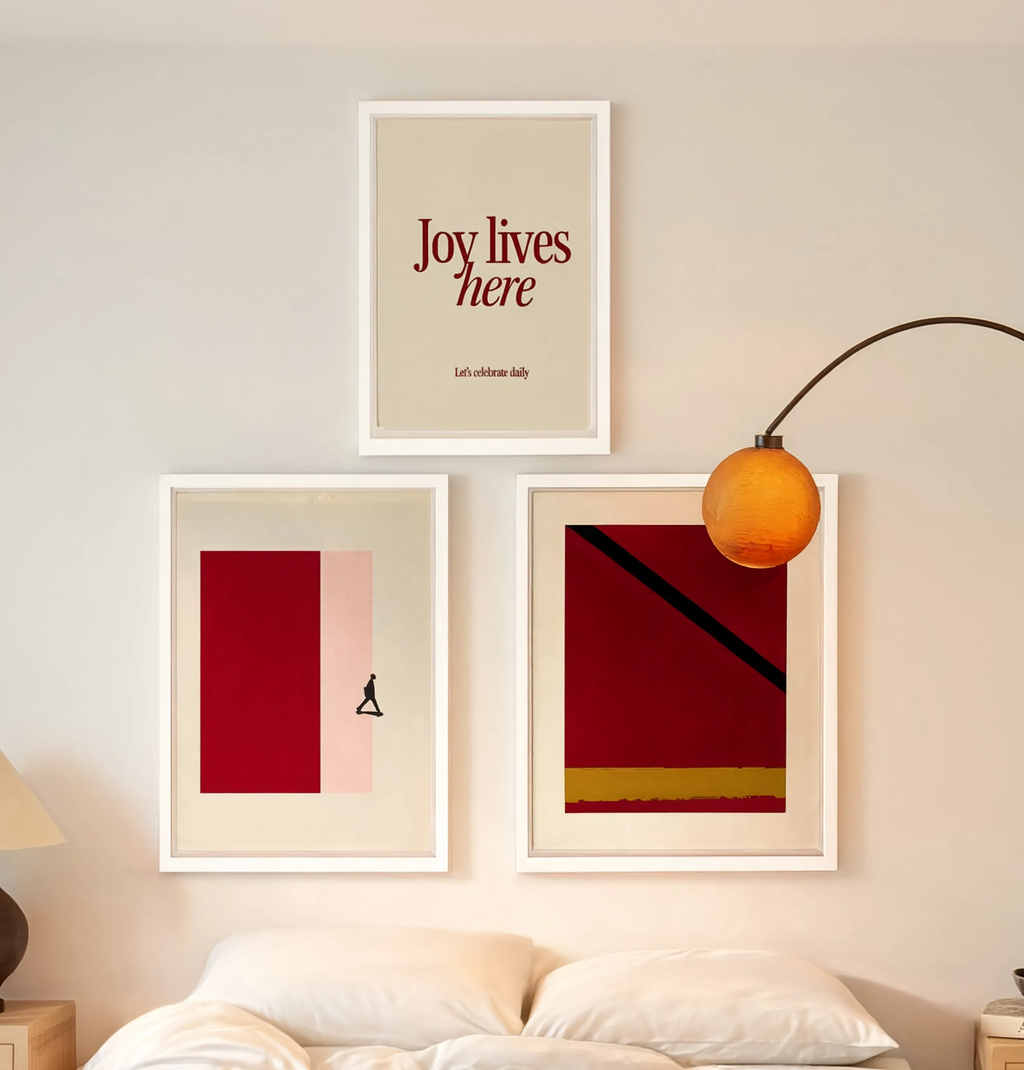 Set of 3 – Joy Lives Here Typography Print & After Work Minimalist Art Print Collection