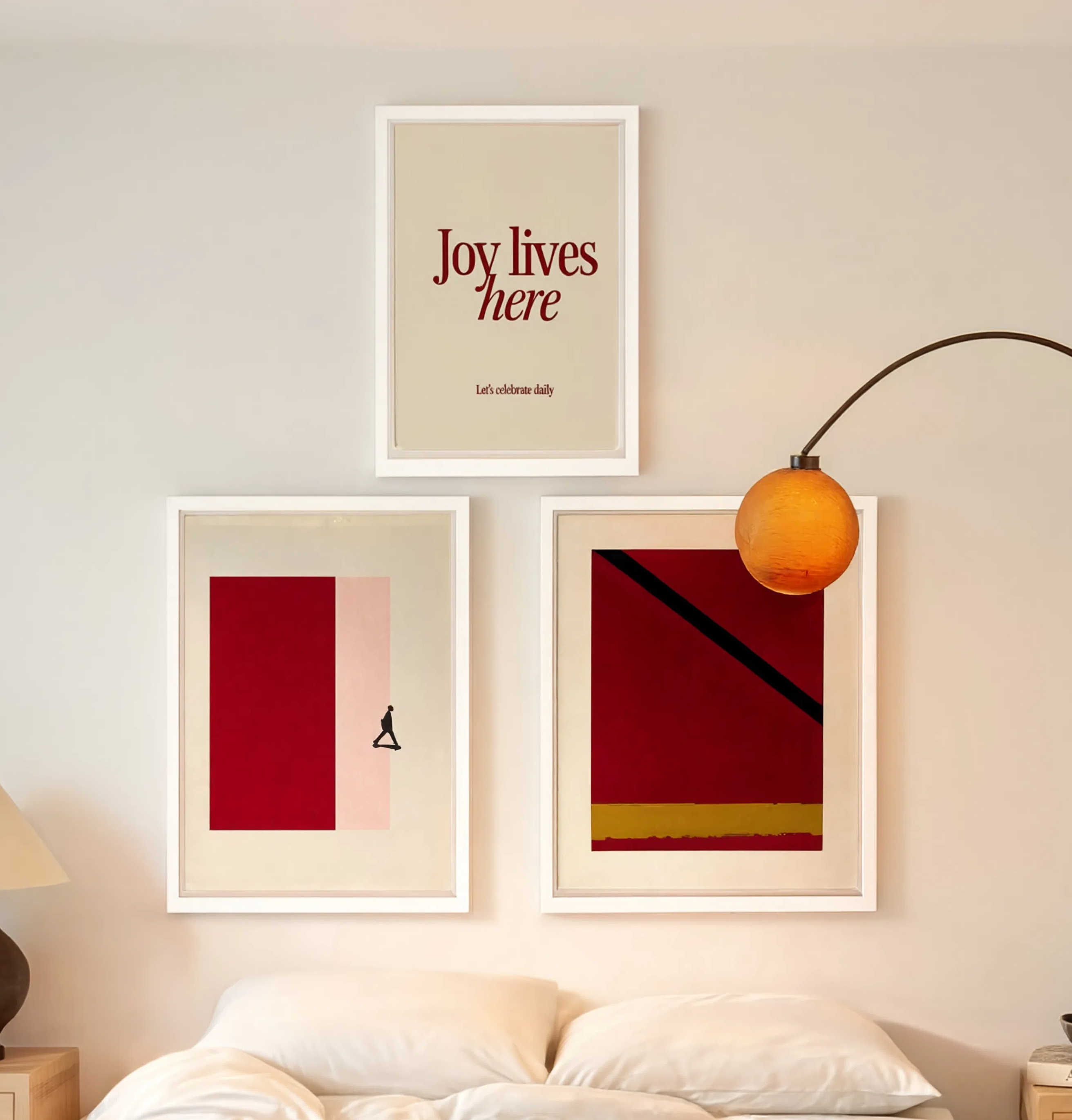 Set of 3 – Joy Lives Here Typography Print & After Work Minimalist Art Print Collection