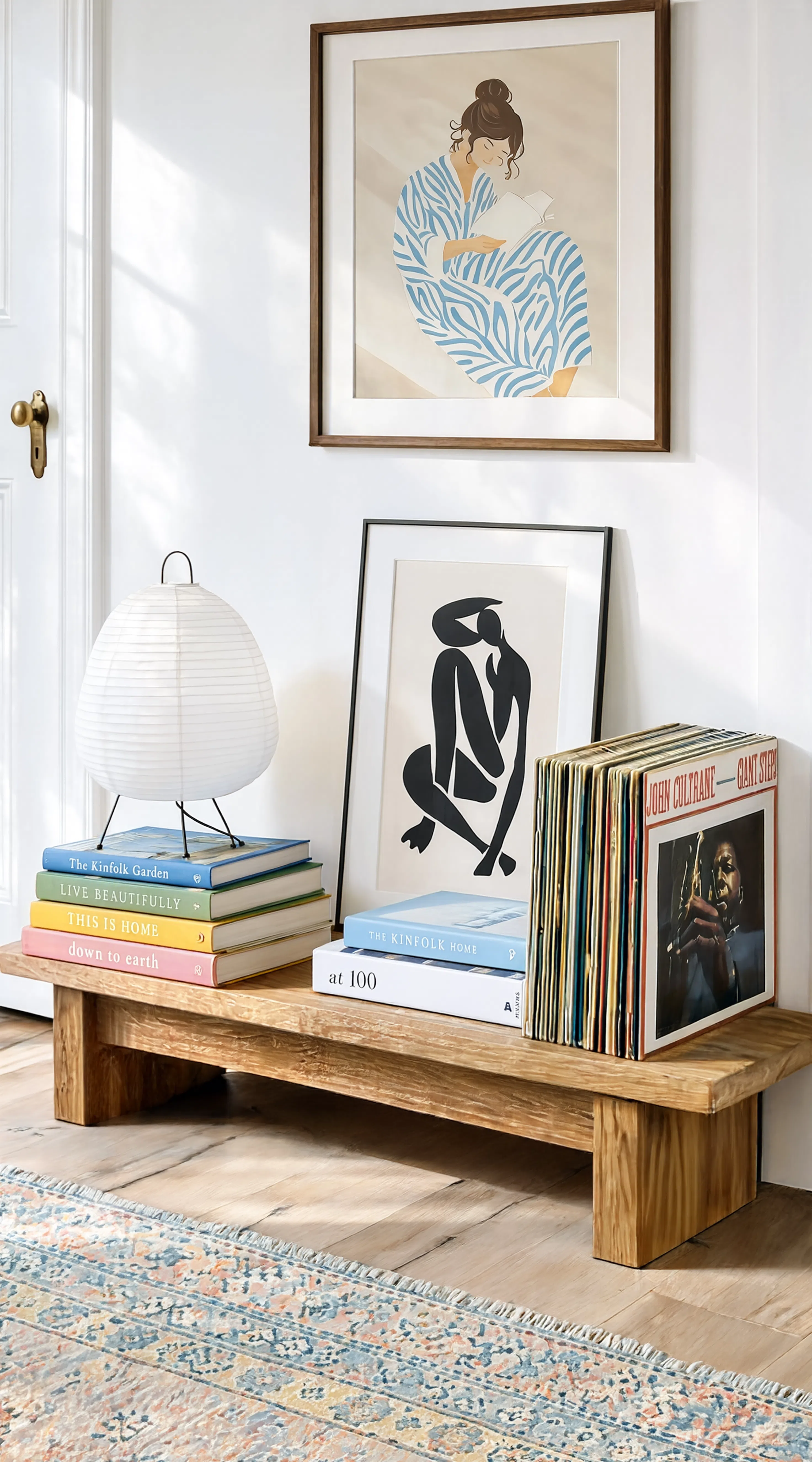 Set of 2 Serene Figure Painting & Black and White Matisse Inspired Contemporary Woman Shape | Contemporary Figurative & Line Art Wall Art