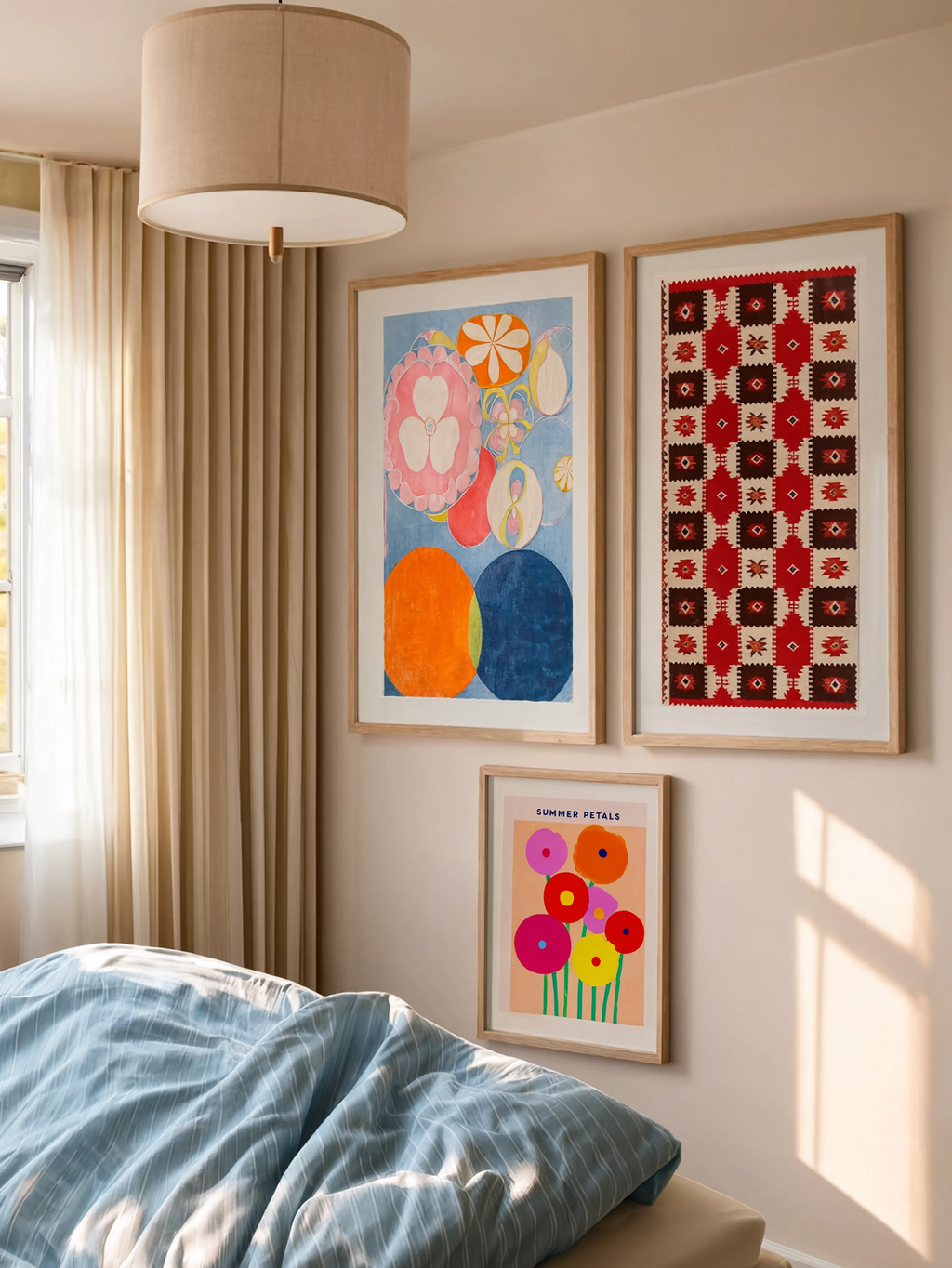 Set of 4 Wall Art Prints – Abstract Spiritual, Kilim & Botanical Art Collection