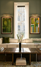 Set of 2 Olive Field Companion II & Striped Weave Companion II | Contemporary Abstract Wall Art Prints