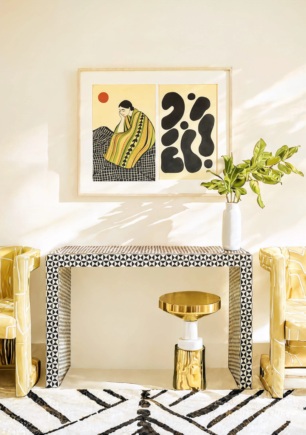 Set of 2 Figurative Woman Drapery & Navy Abstract | Contemporary Figurative & Abstract Wall Art