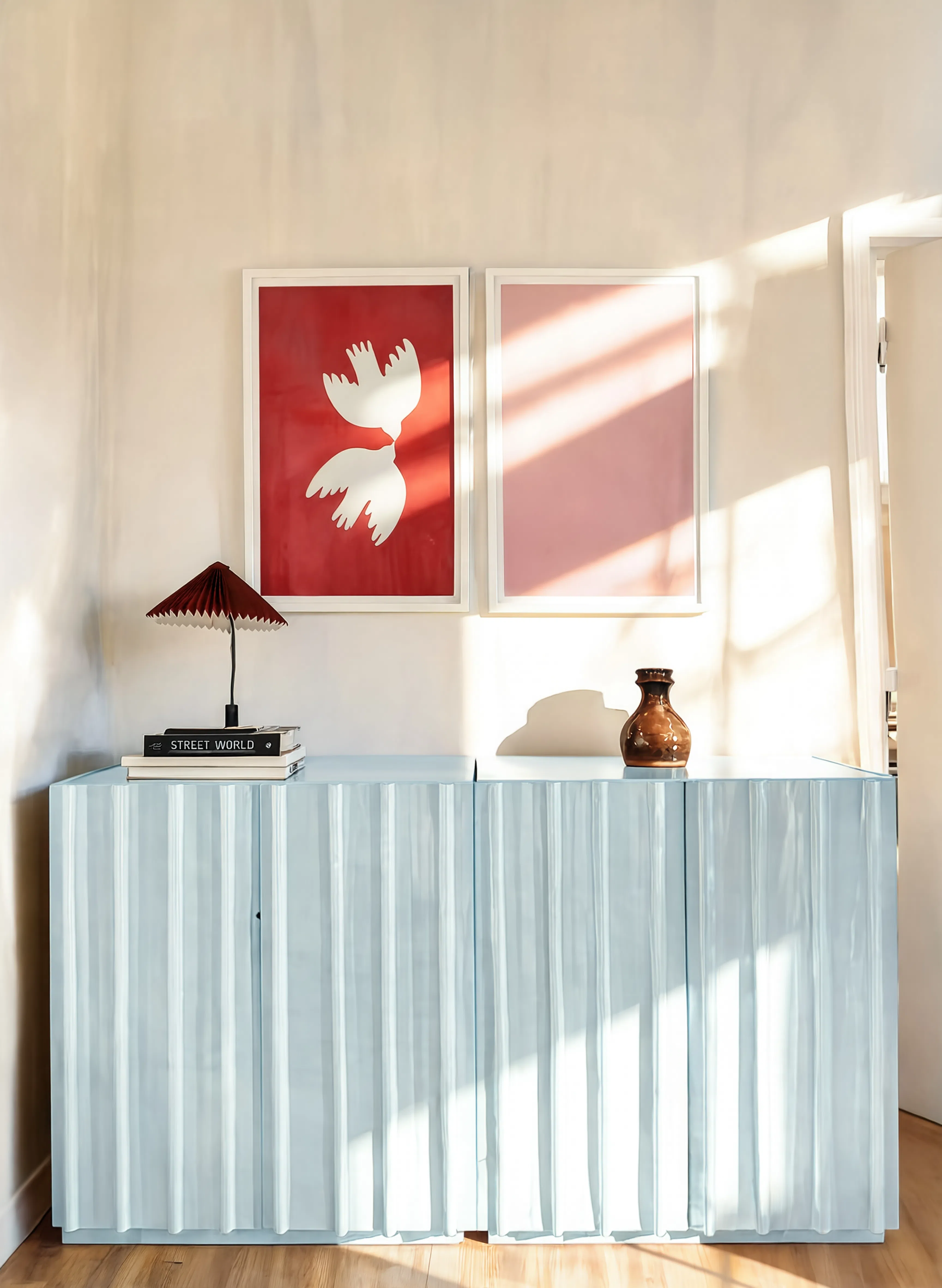 Set of 2 Dark Red Hue Abstract Shape + Doves in Red Hues | Contemporary Abstract & Bird Wall Art Prints