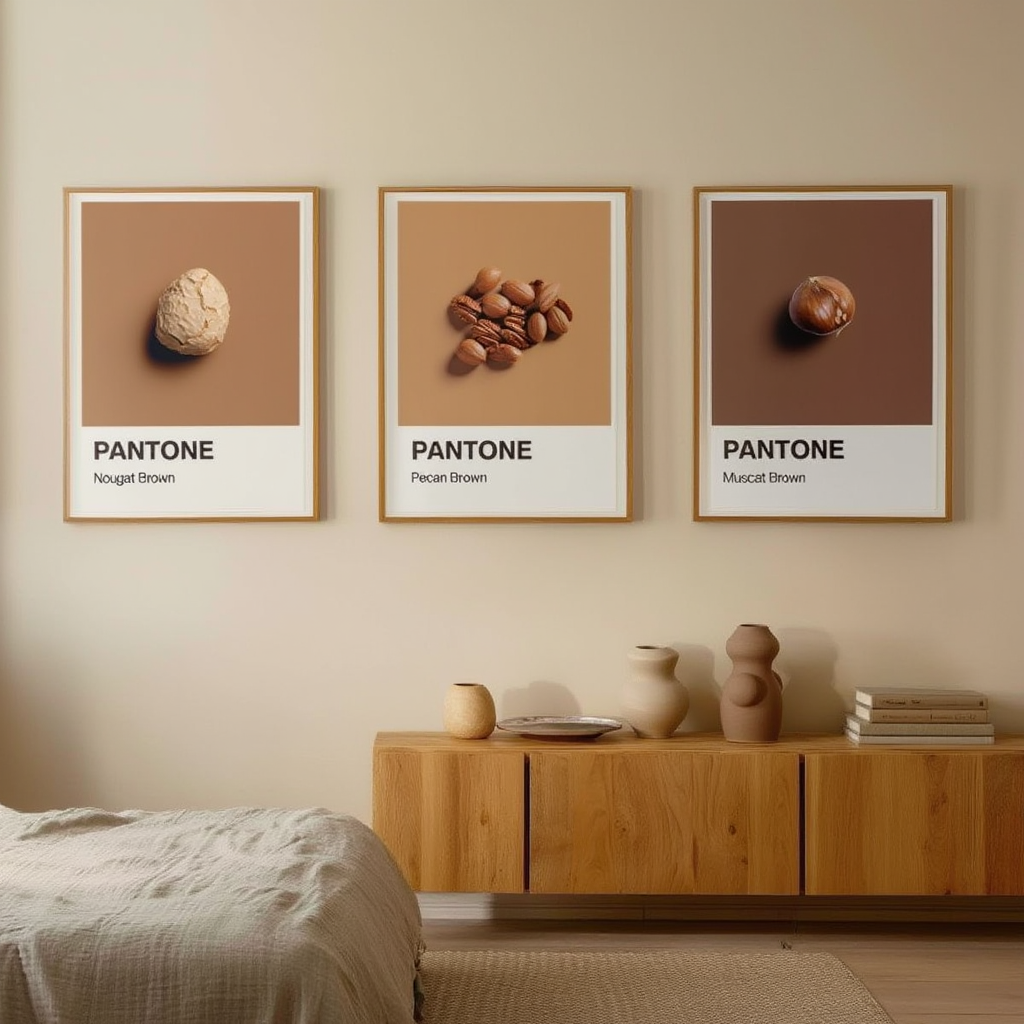 Set of 3 Pantone-Inspired Pecan, Nougat & Muscat Brown – Minimalist Color Art Prints