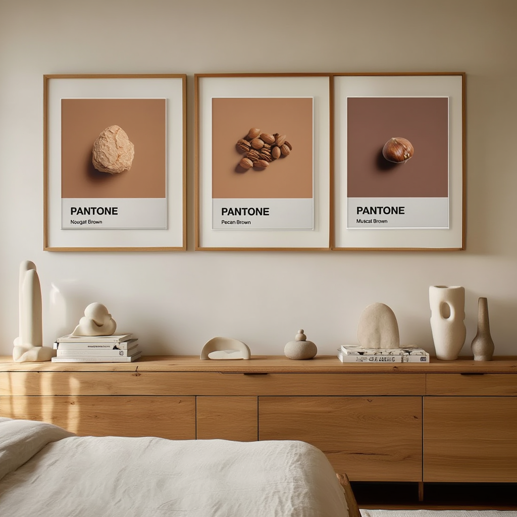 Set of 3 Pantone-Inspired Pecan, Nougat & Muscat Brown – Minimalist Color Art Prints