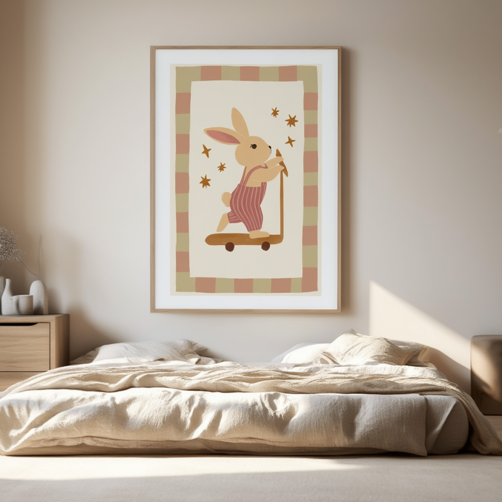 Bunny on Scooter – Minimalist Wall Art Print