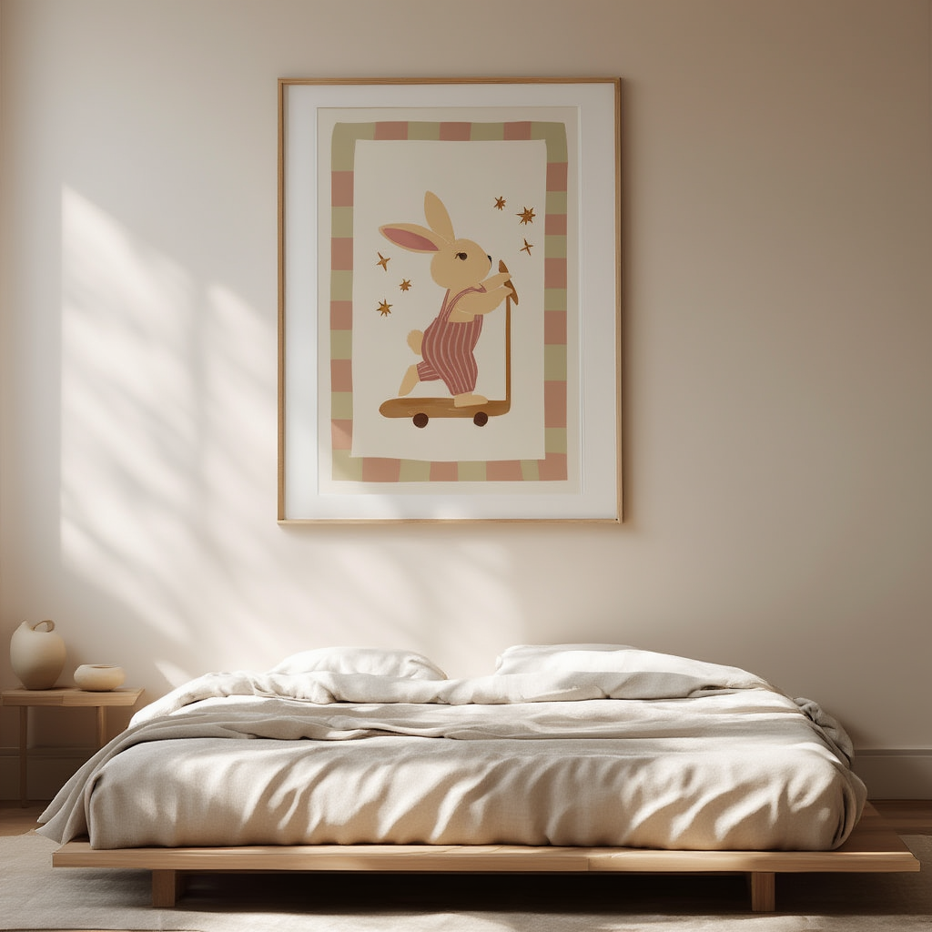 Bunny on Scooter – Minimalist Wall Art Print