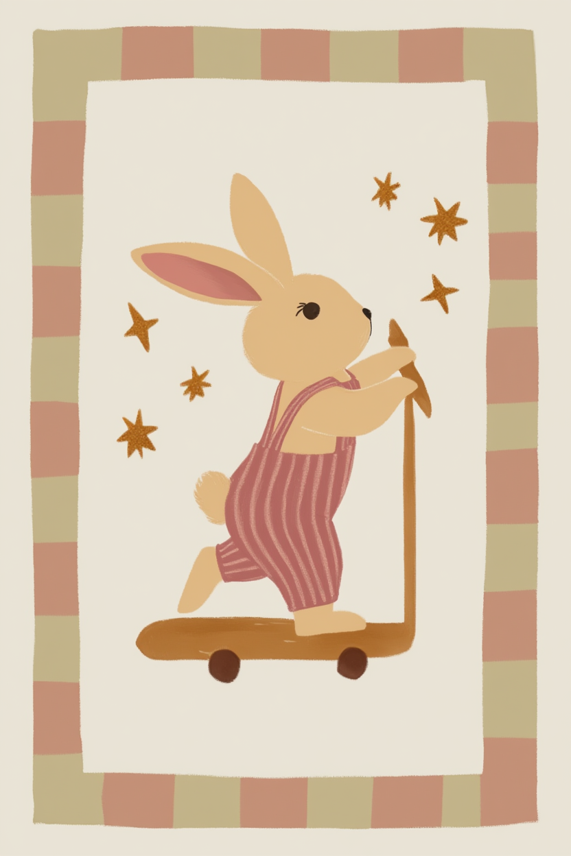 Bunny on Scooter – Minimalist Wall Art Print