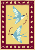 Burgundy Folk Birds | Contemporary Folk Wall Art Print
