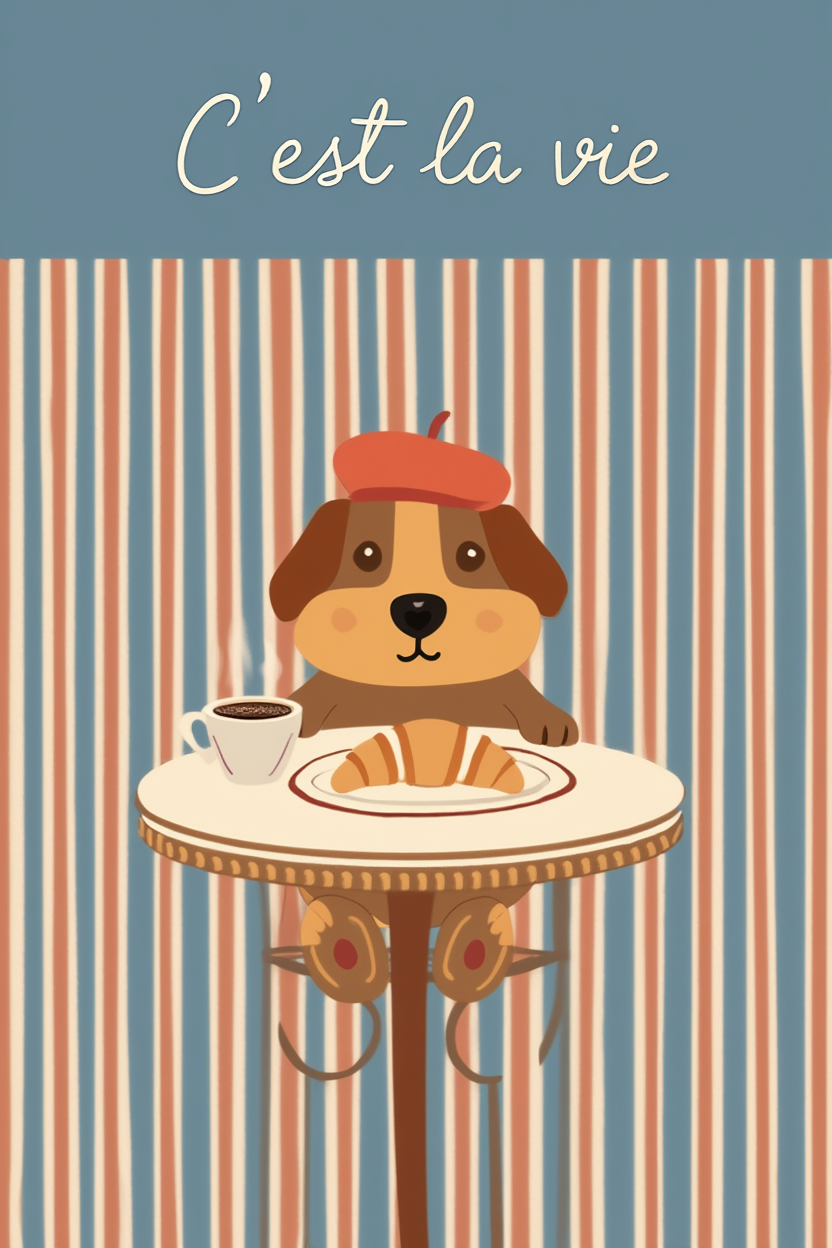 C’est la Vie – Dog Illustrated Print – Minimalist Wall Art