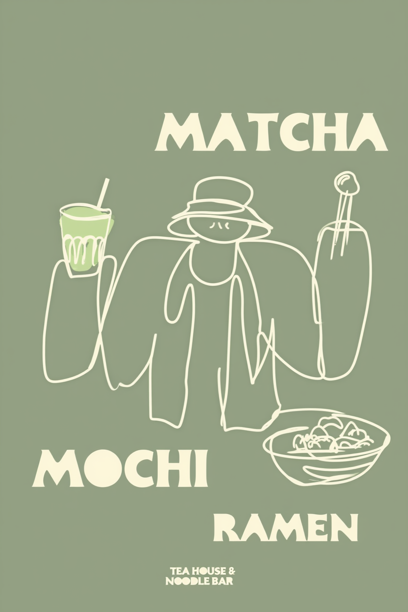 Matcha, Mochi, Ramen – Modern Kitchen Lifestyle Poster – Contemporary Wall Art Print