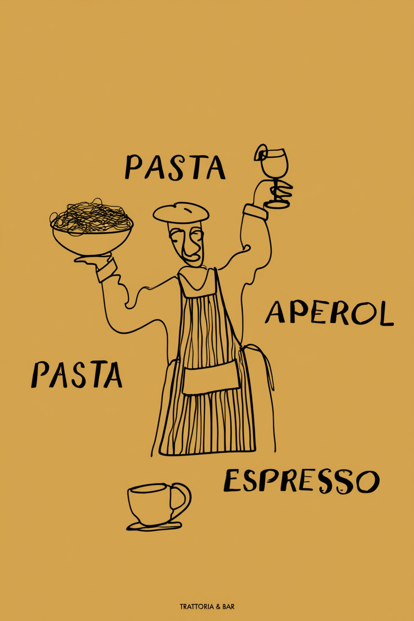 Pasta, Aperol, Espresso – Modern Kitchen Lifestyle Poster – Contemporary Wall Art Print