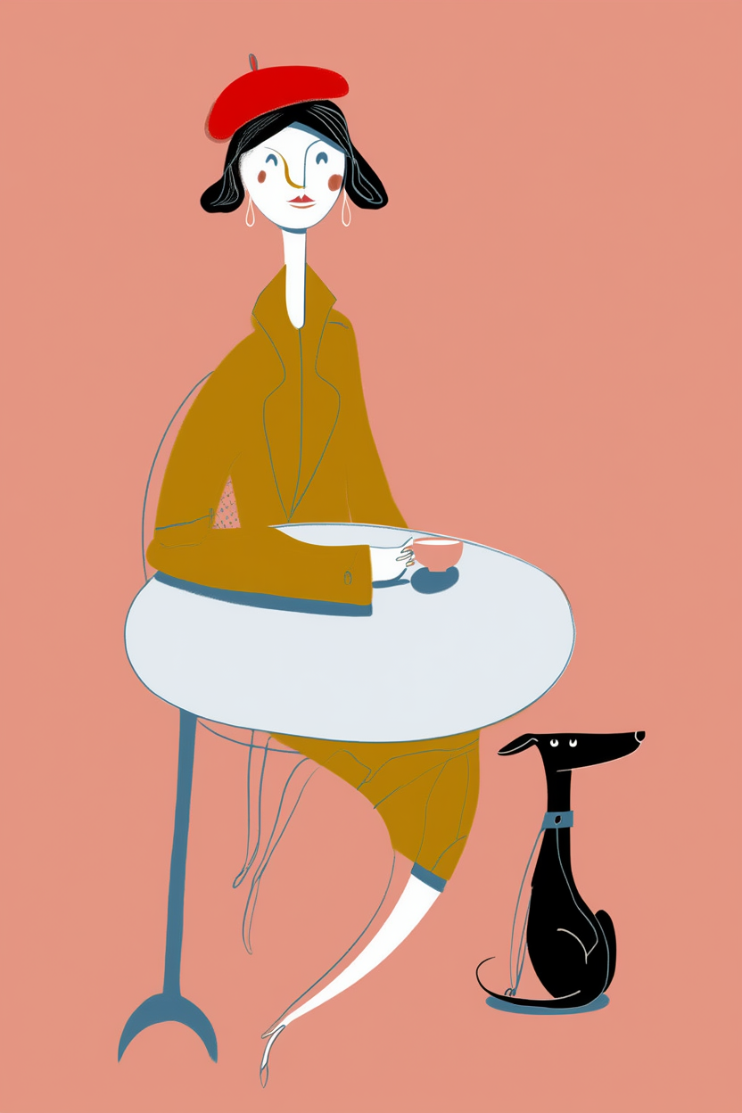 Set of 4 Modern Wall Art Prints | Mondrian Abstract, Figurative Forms, Cute Dogs & Café Scene Gallery Wall