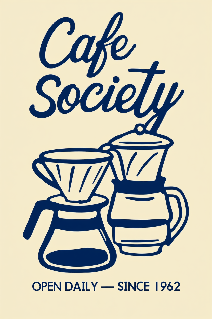Set of 4 Coffee Prints – “Coffee Hour,” “Espresso Club,” “Cafe Society,” and “Coffee Morning” – Chic Wall Art for Coffee Lovers
