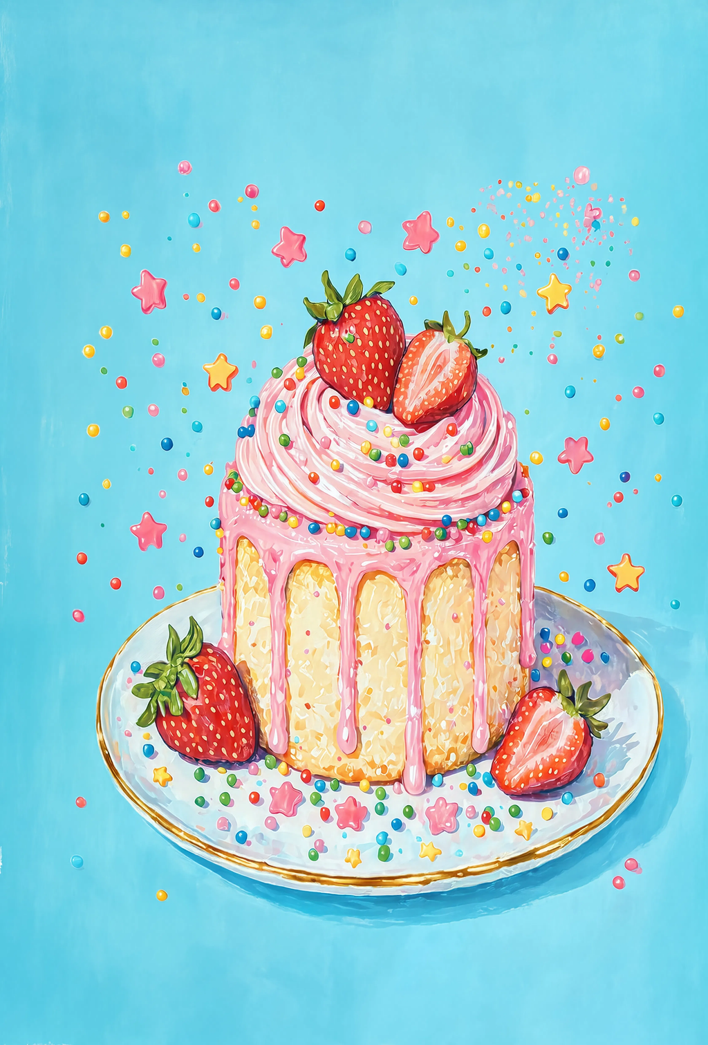 Festive Carolina Blue Cake | Contemporary Kitchen Wall Art Print
