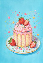 Festive Carolina Blue Cake | Contemporary Kitchen Wall Art Print