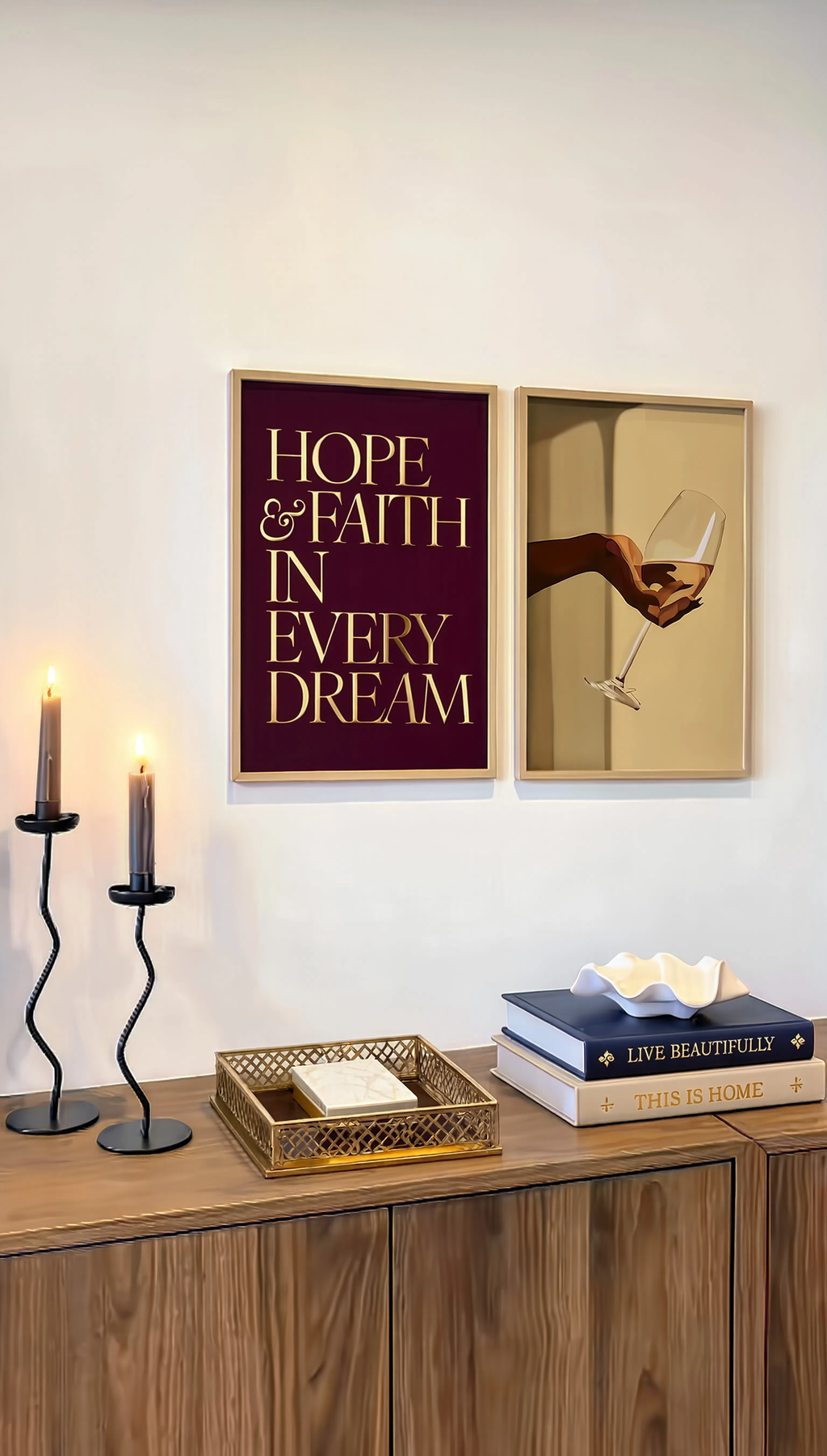 Set of 2 Modern Art Prints – A Glass Tonight & Hope & Faith Gallery Set