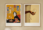 Set of 2 Modern Figurative Wall Art Prints – A Glass Tonight & Pensive Woman Minimalist Gallery Set