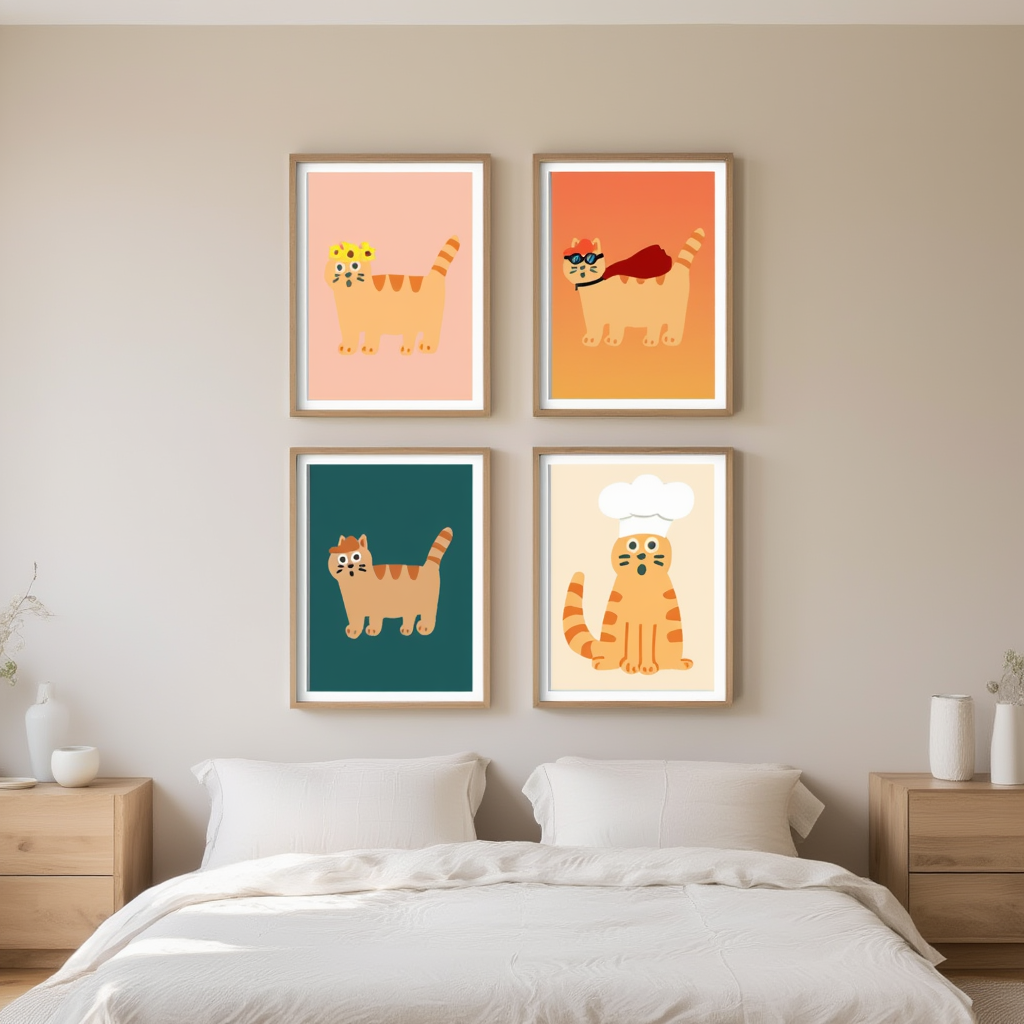Colorful Whimsical Cat Prints – Mix & Match Home Decor