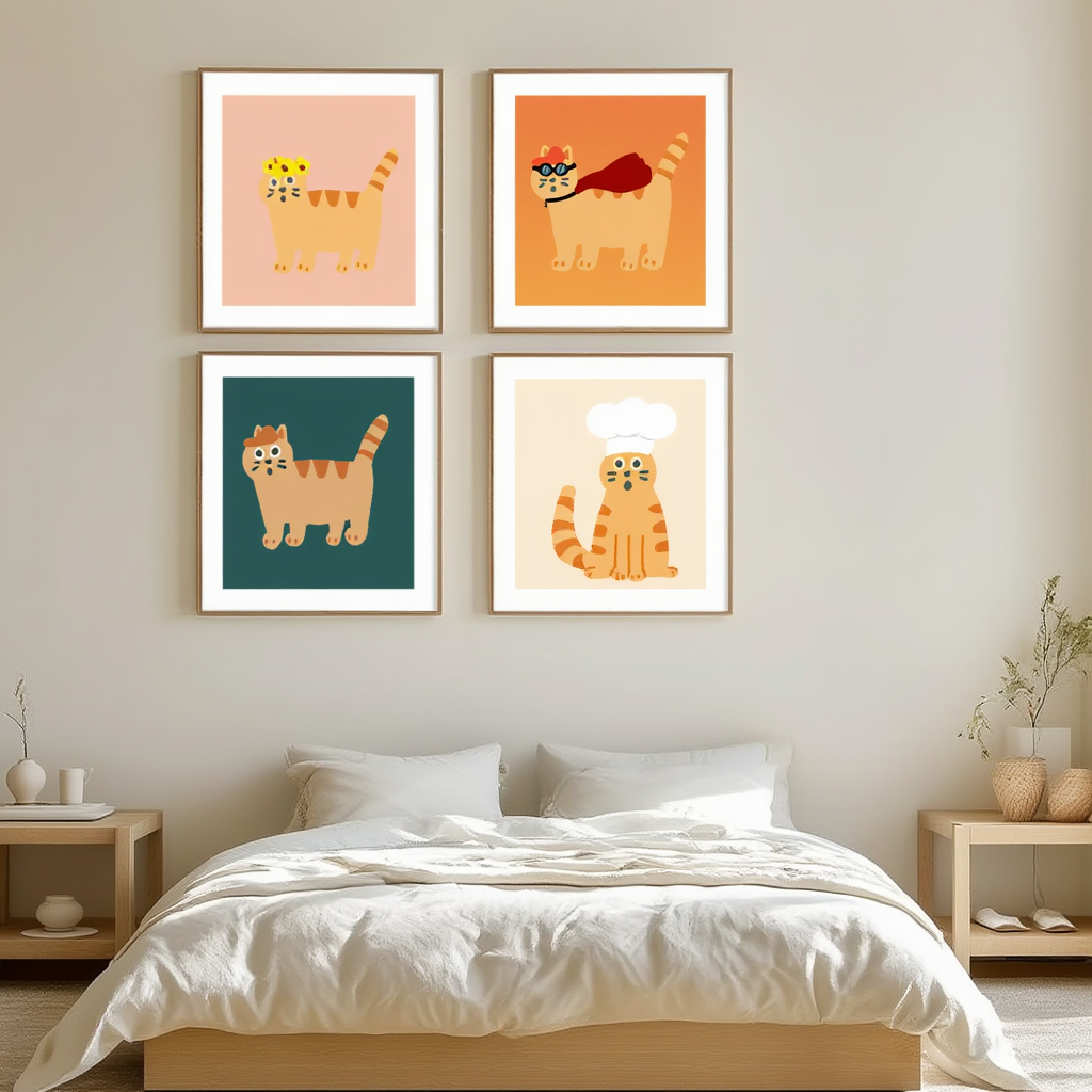 Colorful Whimsical Cat Prints – Mix & Match Home Decor