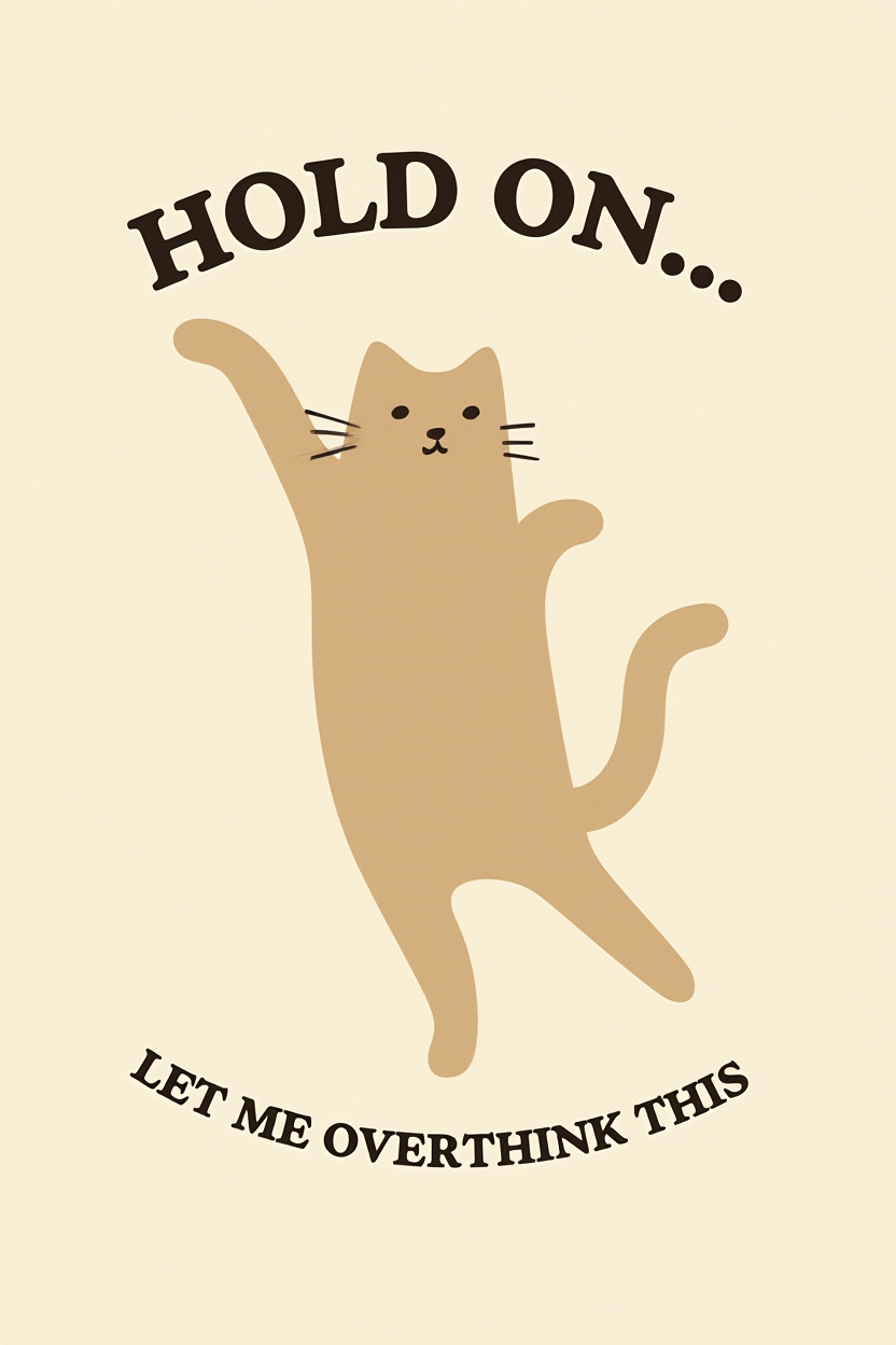 Hold On Cat – Minimalist Animal Illustration Art Print