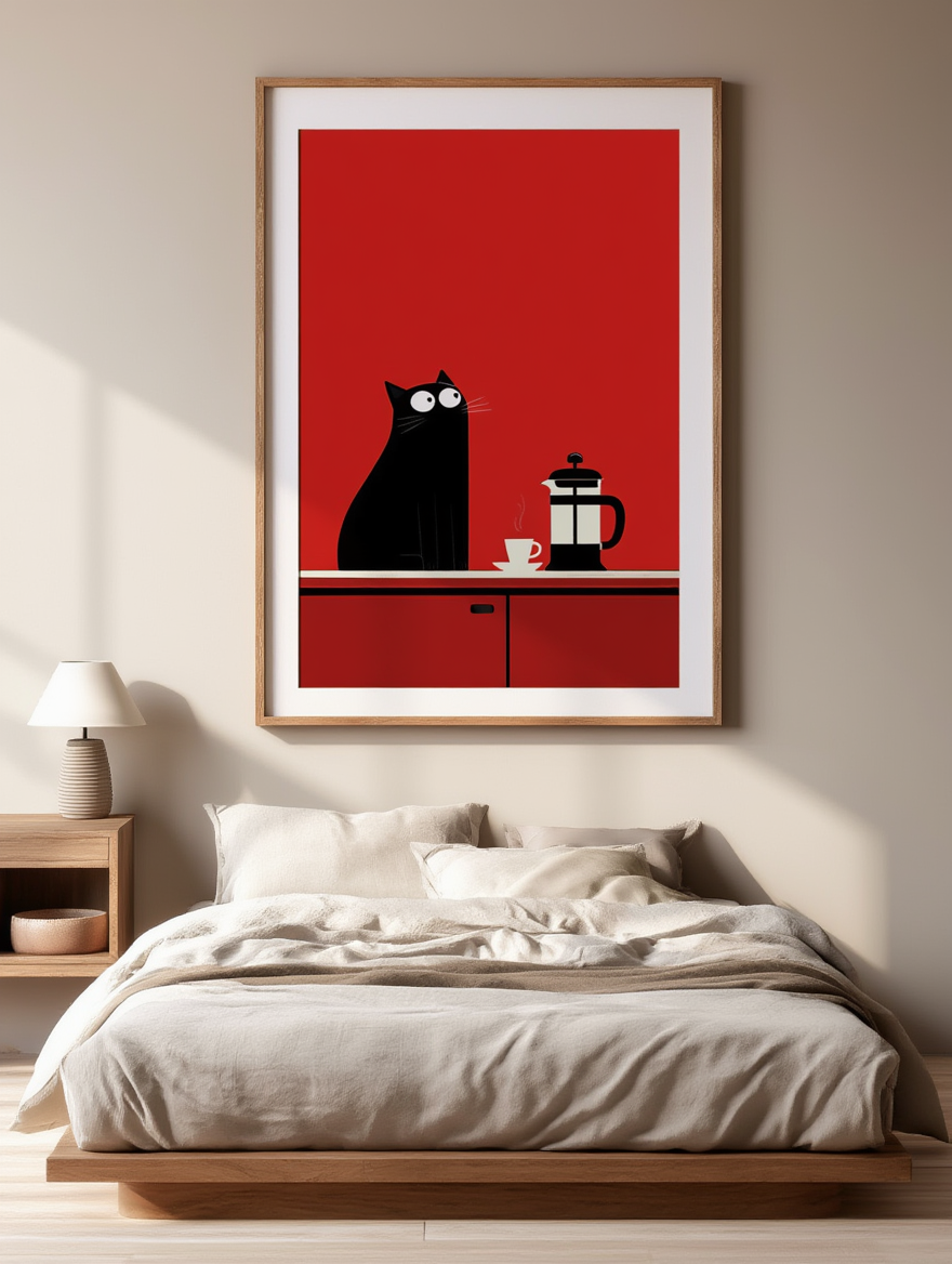 Red Cat Coffee – Minimalist Wall Art Print