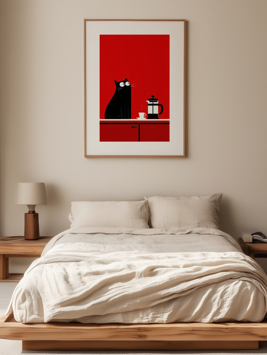 Red Cat Coffee – Minimalist Wall Art Print