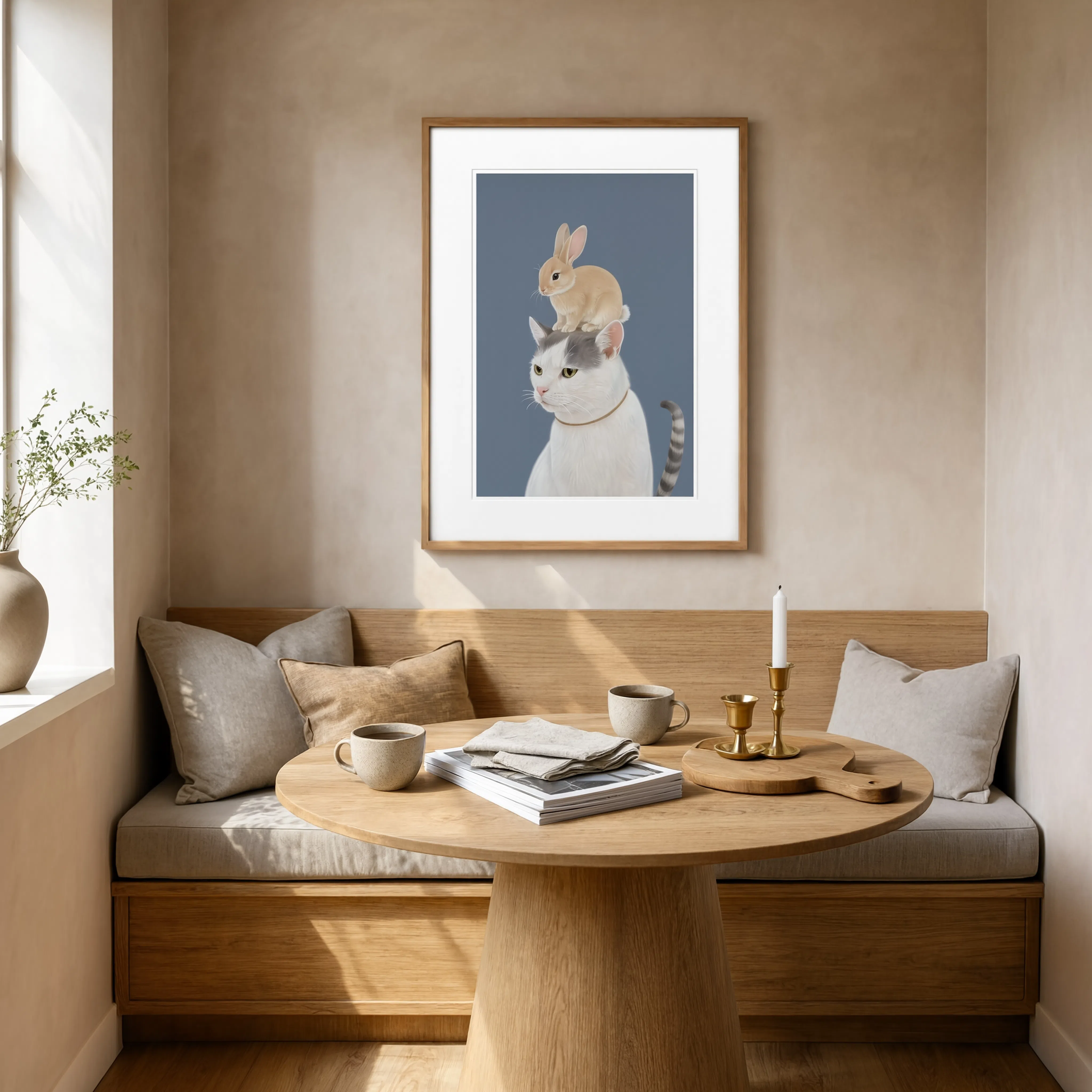 Cat & Rabbit Print | Contemporary Animal Wall Art