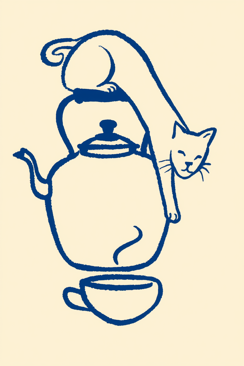 Set of 2 Cat with Toaster & Teapot Prints – Cozy Kitchen Cat Art