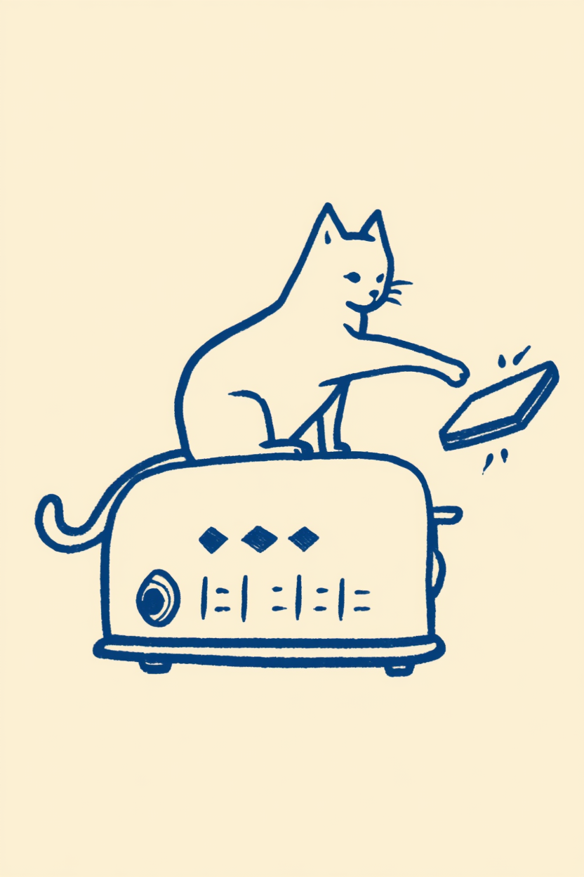 Set of 2 Cat with Toaster & Teapot Prints – Cozy Kitchen Cat Art