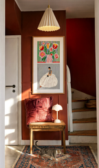 Set of 2 Seated Figure in Cream & Pink Folk Floral Variation I | Contemporary Figurative & Botanical Wall Art Prints