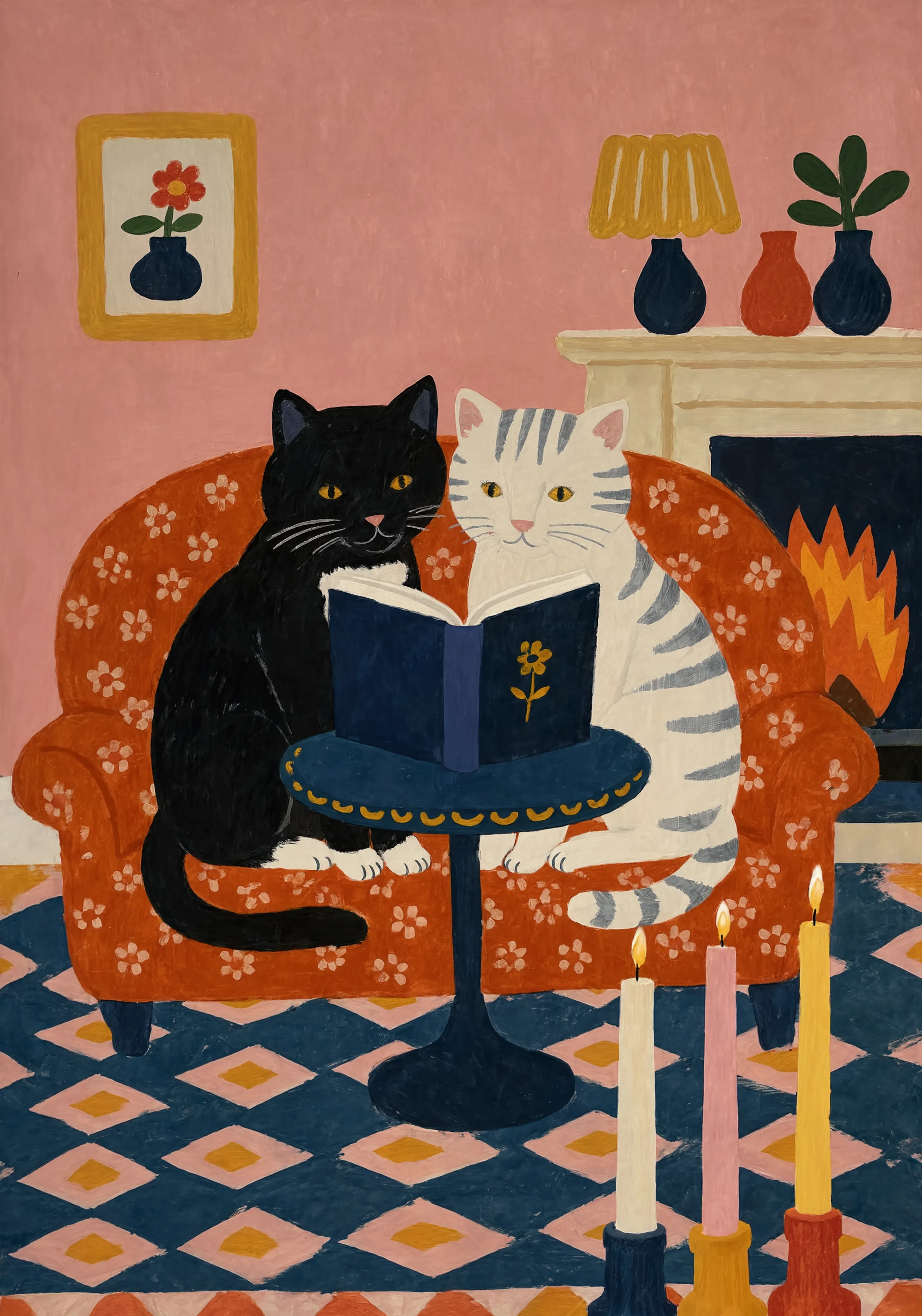 Cats Reading Together | Whimsical Cat Wall Art