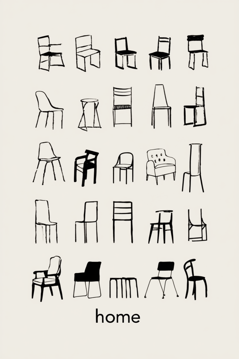 Chair Sketches – Minimalist Furniture Illustration Art Print